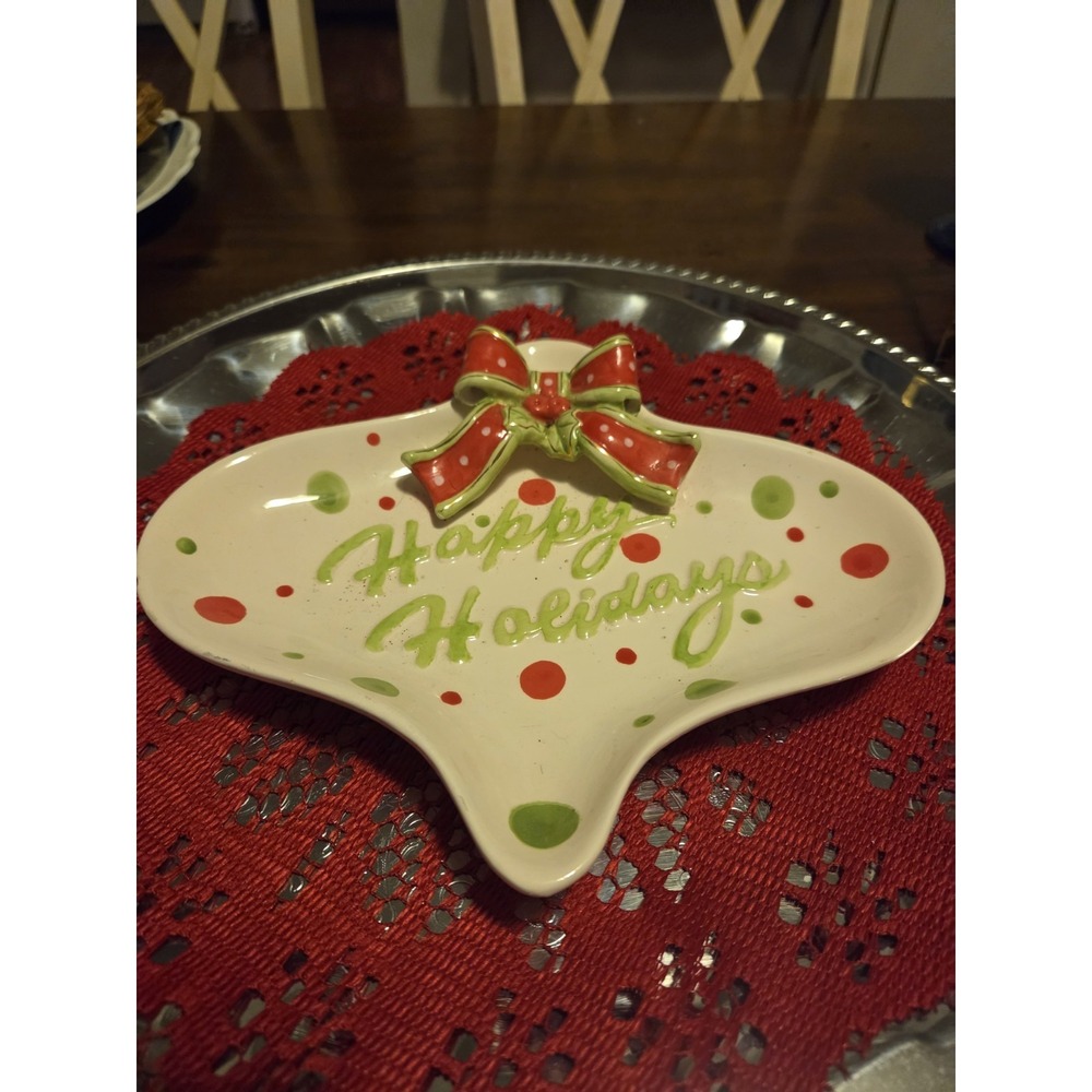 Cracker Barrel Christmas Happy Holidays 9" Ornament Shaped Plate Dish
